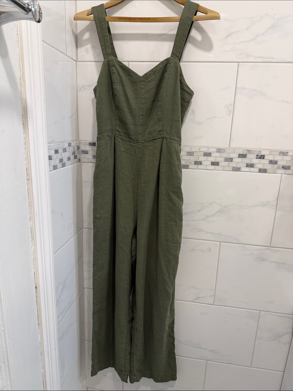 Old Navy Olive Green Linen Blend Sleeveless Jumpsuit XS